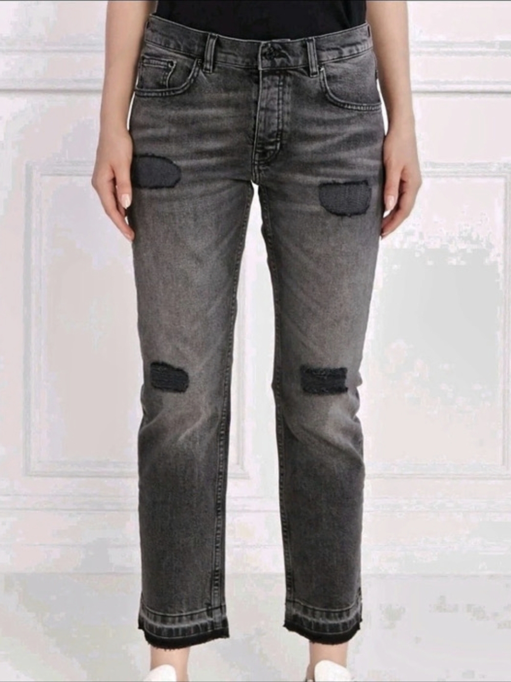 THE KOOPLES - (US 24 | FR 34) Destroy Low Rise Cropped Straight Jeans in Grey